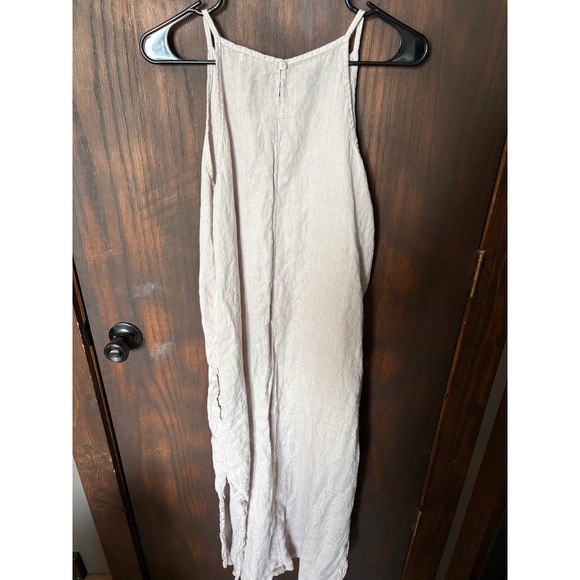 Laura Bianchi Italy 100%  Linen Dress Womens Large Beige Sleeveless Pocket - Picture 3 of 4